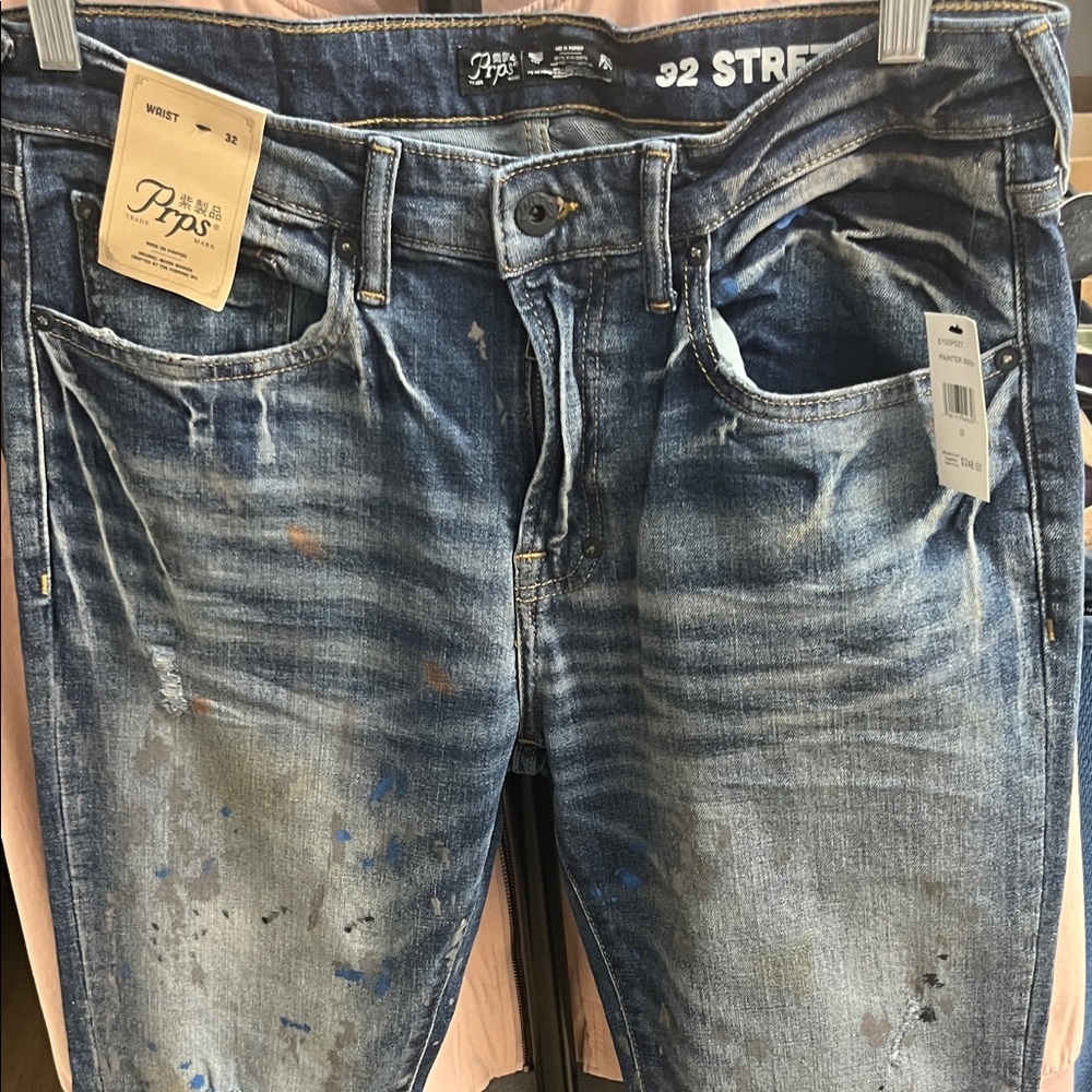 PRPS Blue Painters Wash Men's Skinny Jeans - Picture 3 of 10